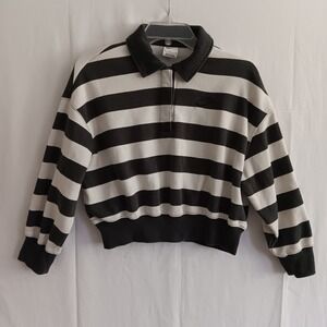 Nike Rugby Sweatshirt Womens Small Grey White Striped Cropped Polo